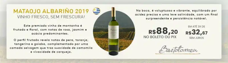 Vinho Branco Uruguaio Mataojo Albariño Fresco 2019