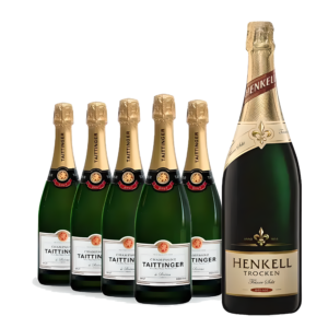 Kit Champagne Francês Taittinger Brut Réserve - 5 Garrafas + Espumante Alemão Henkell Trocken Dry Sec Magnum 1,5L