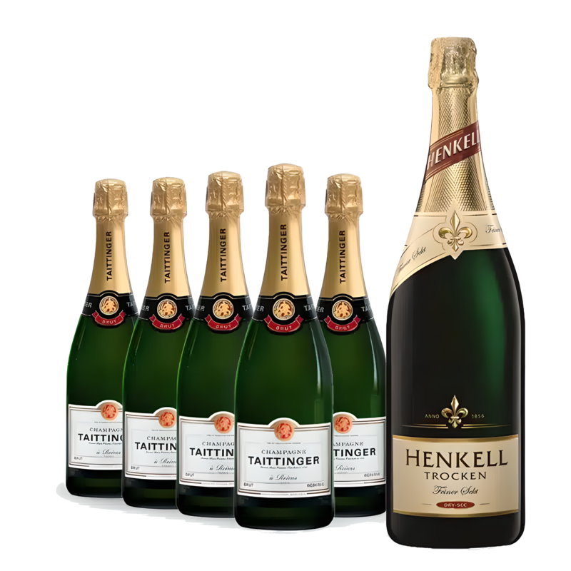 Kit Champagne Francês Taittinger Brut Réserve - 5 Garrafas + Espumante Alemão Henkell Trocken Dry Sec Magnum 1,5L