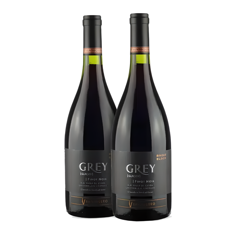 Pack com 2 Ventisquero Grey Pinot Noir Valle De Leyda. Descorchados: 93 pts, Envelhecido 12 meses em barricas de carvalho francês, Vinho Chileno Premiado 2016